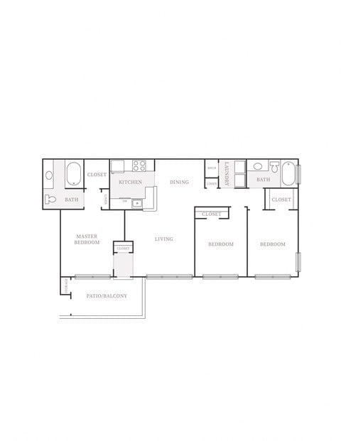 Floor plan for 3 beds, 2 baths, 1409 sqft